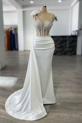 Luxury Glitter Rinstones Mermaid Prom Dresses Sleeveless with Sweep Train