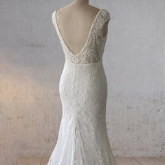 White Mermaid Cap Sleeve Lace Wedding Dress