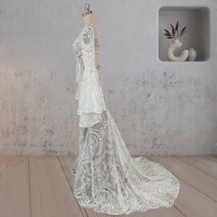 White Mermaid Enchantment Flower Prints Wedding Dress