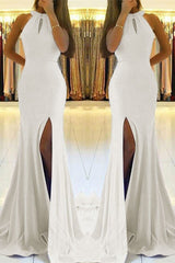 White Mermaid Prom Dress With Split