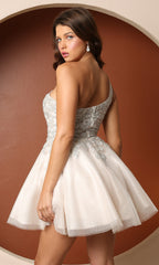 Short White Beaded One-Shoulder Homecoming Dress