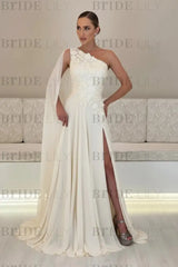 One-Shoulder Sleeveless Chiffon Evening Dresses Long with Side Slit