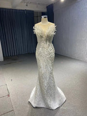White Pearl Mermaid Wedding Dresses Tiered Strapless Pageant Dress 231040