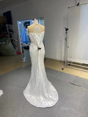 White Pearl Mermaid Wedding Dresses Tiered Strapless Pageant Dress 231040