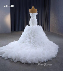 White Pearl Mermaid Wedding Dresses Tiered Strapless Pageant Dress 231040