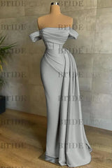 White Prom Dress Sleeveless Elegant Pleated Off-the-Shoulder Satin Evening Dress
