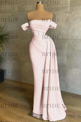 White Prom Dress Sleeveless Elegant Pleated Off-the-Shoulder Satin Evening Dress