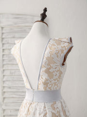 White Round Neck Lace High Low Prom Dress White Bridesmaid Dress