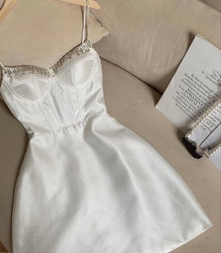 Robes de fête de robe de retour courte blanche