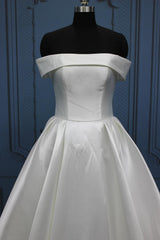 White Simple A Line Wedding Dress - Charmeuse Off-The-shoulder Sleeveless