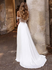 White Simple Wedding Dress Satin Strapless Sleeveless A-Line Off The Shoulder Long Bridal Dresses