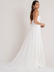White Simple Wedding Dress Sheath Strapless Sleeveless Chapel Train Satin Bridal Dresses