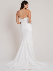 White Simple Wedding Dress Sheath Strapless Sleeveless Chapel Train Satin Bridal Dresses