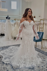 Sweetheart Appliques Lace Mermaid Wedding Dresses Chapel Train