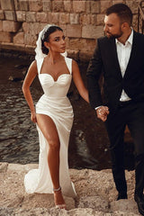 White Sweetheart Mermaid Wedding Dress With Split