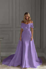 White Vintage Wedding Dress With Train Satin Off The Shoulder Wedding Dress Pleated Mermaid Bridal Gowns