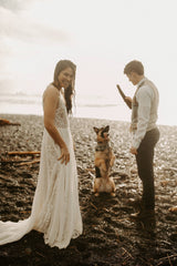 Simple Bohemian Wedding Dresses Lace V Neck Beach Maxi Dresses
