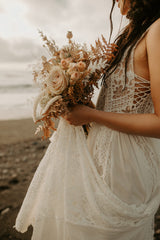 Simple Bohemian Wedding Dresses Lace V Neck Beach Maxi Dresses