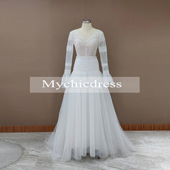 Gorgeous Lace Long Sleeves Boho Wedding Dresses Beach Maxi Dress