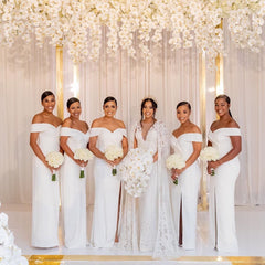 Sexy Mermaid Off the Shoulder White Bridesmaid Dresses Split