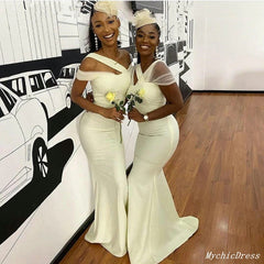 Unique Satin Bridesmaid Dresses Mermaid Long Wedding Guest Dress