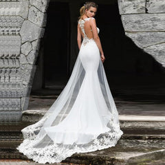 Gorgeous Mermaid Lace Vintage UK Wedding Dresses Sleeveless with Train