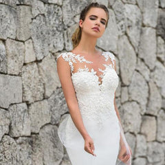 Gorgeous Mermaid Lace Vintage UK Wedding Dresses Sleeveless with Train