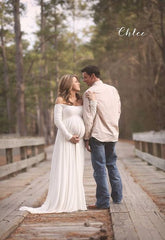 Simple Off-The-Shoulder Long Sleeves Pregnant Dresses Mermaid Prom Dress