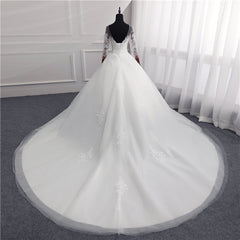 Sexy Open Back Lace Ball Gown Wedding Dresses Appliques Sleeves