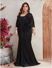 Mermaid / Trumpet Wedding Guest Dresses Plus Size Dress Formal Evening Party Dress Sweep / Brush Train Long Sleeve V Neck Polyester with Sequin Shawl