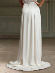 Hall Casual Wedding Dresses Sheath / Column Separates Separates Sweep / Brush Train Chiffon Bridal Skirts Bridal Gowns With Split Front