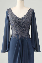 Mermaid V Neck Beaded Mother of Bride Dress with Appliques