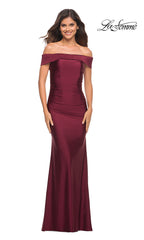 La Femme Ruched Long Off-the-Shoulder Prom Dress