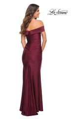 La Femme Ruched Long Off-the-Shoulder Prom Dress