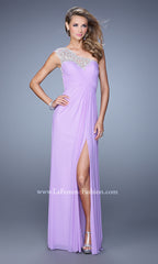 Long La Femme Prom Dress with Beaded Shoulder