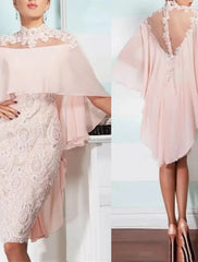 Mermaid / Trumpet Cocktail Dresses Luxurious Kentucky Derby Dress Party Wear Knee Length Sleeveless High Neck Chiffon with Beading Appliques