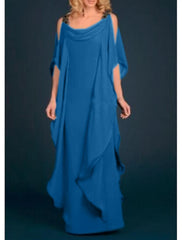 Sheath / Column Mother of the Bride Dress Wedding Guest Elegant Plus Size Scoop Neck Floor Length Chiffon Half Sleeve with Appliques