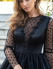 A-Line Prom Dresses Cut Out Dress Engagement Asymmetrical Sleeveless Jewel Neck Italy Satin with Beading Appliques Pure Color