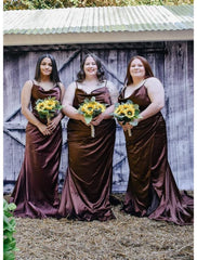Mermaid / Trumpet Bridesmaid Dress V-Neck Cowl Spaghetti Strap Sleeveless Vintage Floor Length Imitated Silk with Pleats / Split Front