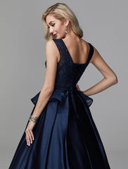 Aimishang Ball Gown Peplum Quinceanera Formal Evening Dress V Neck Sleeveless Floor Length Lace with Bow(s) Beading