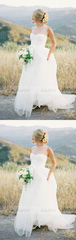 A Line Round Neck Sleeveless Lace Wedding Dresses