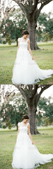 A Line long Applique Spaghetti Strap Tulle Wedding Dresses