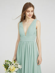 Sheath / Column Bridesmaid Dress V Neck Sleeveless Elegant Floor Length Chiffon with Ruched / Side Draping