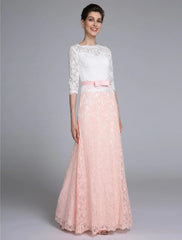 Mermaid / Trumpet Mother of the Bride Dress Color Block Jewel Neck Floor Length Lace Half Sleeve No with Sash / Ribbon