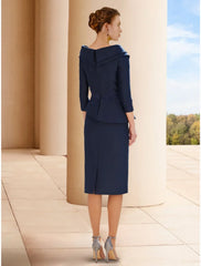 Aimishang  A-Line Mother of the Bride Dress Wedding Guest Elegant Petite V Neck Knee Length Satin 3/4 Length Sleeve with Split Front Ruching