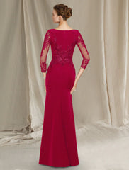 Aimishang Sheath / Column Mother of the Bride Dress Elegant Jewel Neck Floor Length Chiffon Lace Short Sleeve with Sequin Ruffles Appliques