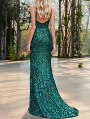 Aimishang Mermaid / Trumpet Prom Dresses Dresses Gowns Evening Dresses Formal Wedding Guest Floor Length Sleeveless Spaghetti Strap Sequined with Slit Appliques