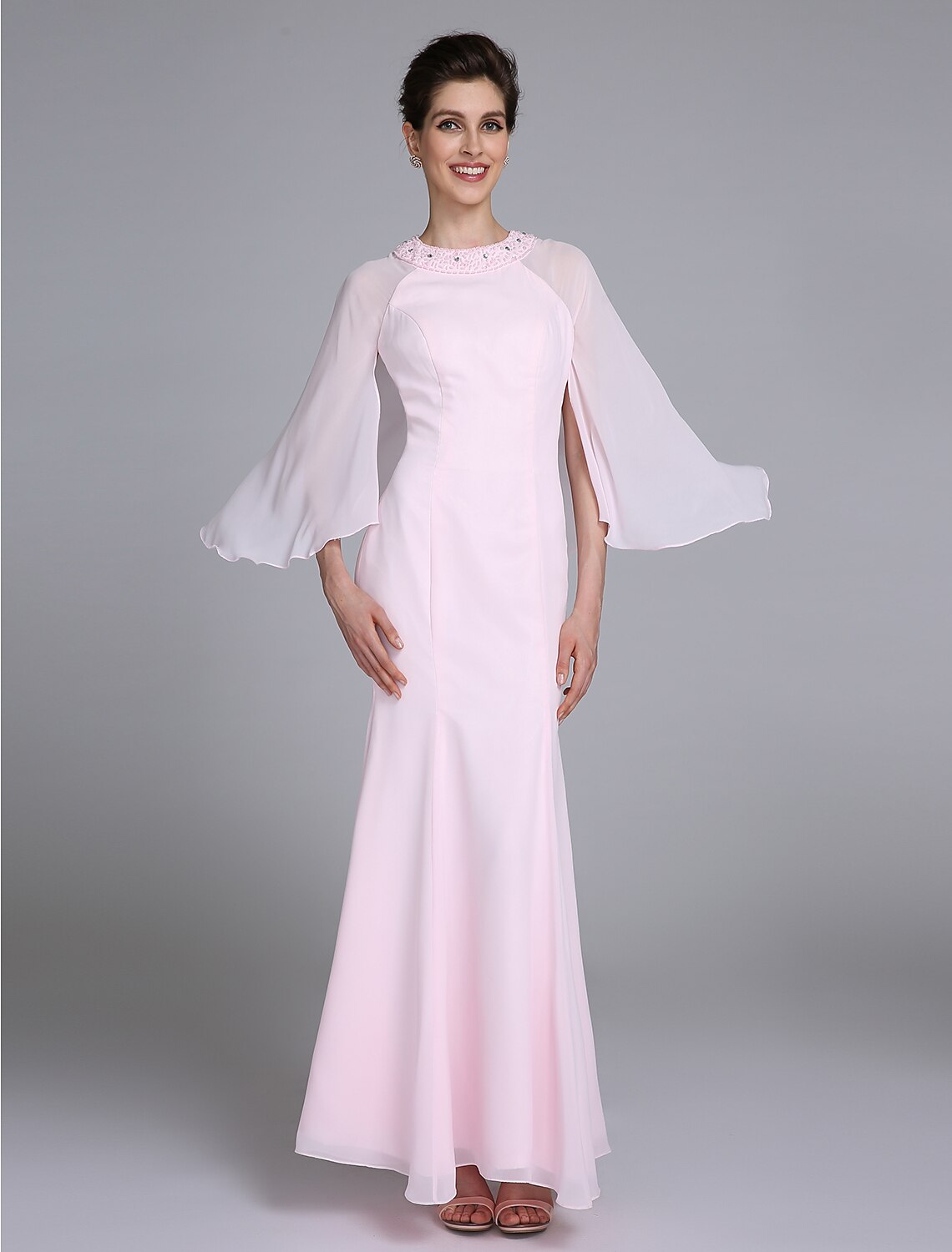 Aimishang  Mermaid / Trumpet Mother of the Bride Dress Elegant Jewel Neck Ankle Length Chiffon Long Sleeve No with Beading