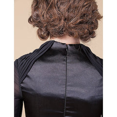 Sheath / Column Mother of the Bride Dress Queen Anne Floor Length Chiffon Stretch Satin Long Sleeve with Sash / Ribbon Beading Side Draping