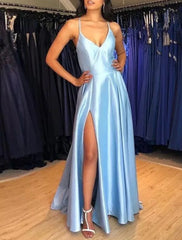 A-Line Wedding Guest Dresses Sexy Dress Prom Black Tie Floor Length Sleeveless Spaghetti Strap Bridesmaid Dress Satin with Slit